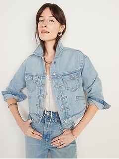 Ripped Light-Wash Jean Jacket for Women 