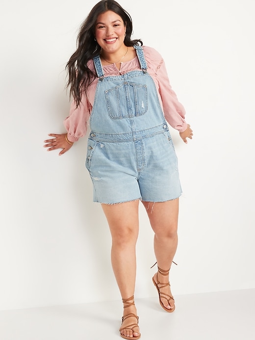 Image number 7 showing, Slouchy Straight Workwear Cut-Off Non-Stretch Jean Short Overalls for Women -- 3.5-inch inseam