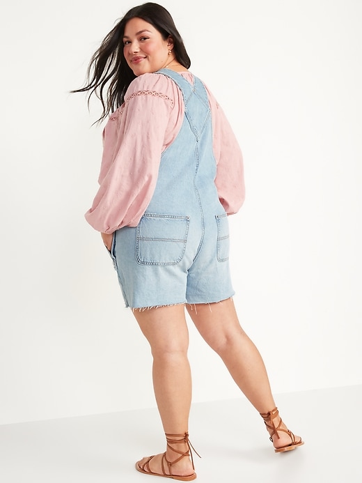 Image number 8 showing, Slouchy Straight Workwear Cut-Off Non-Stretch Jean Short Overalls for Women -- 3.5-inch inseam