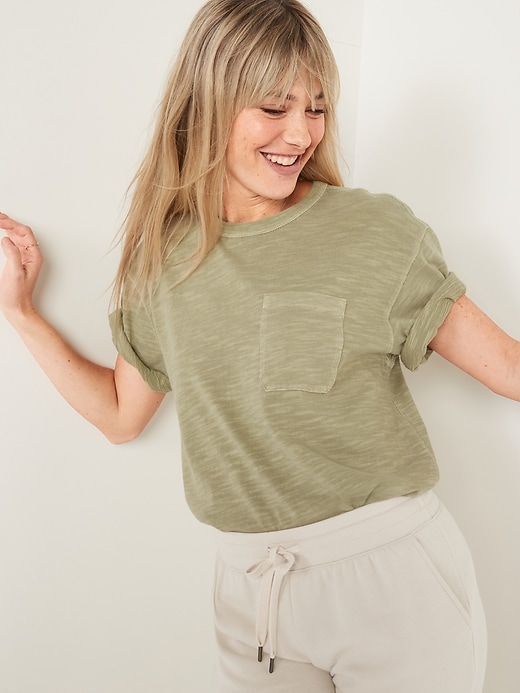 Image number 3 showing, Garment-Dyed Workwear-Pocket Gender-Neutral T-Shirt for Adults