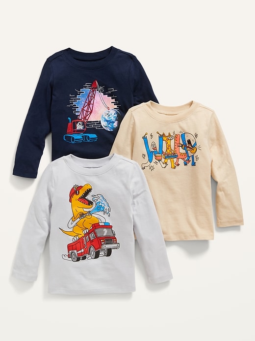 View large product image 1 of 1. Unisex Long-Sleeve Graphic T-Shirt 3-Pack for Toddler