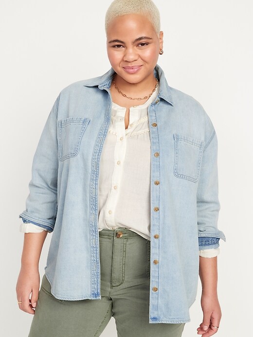 Old Navy Oversized Boyfriend Utility-Pocket Jean Shirt for Women. 1