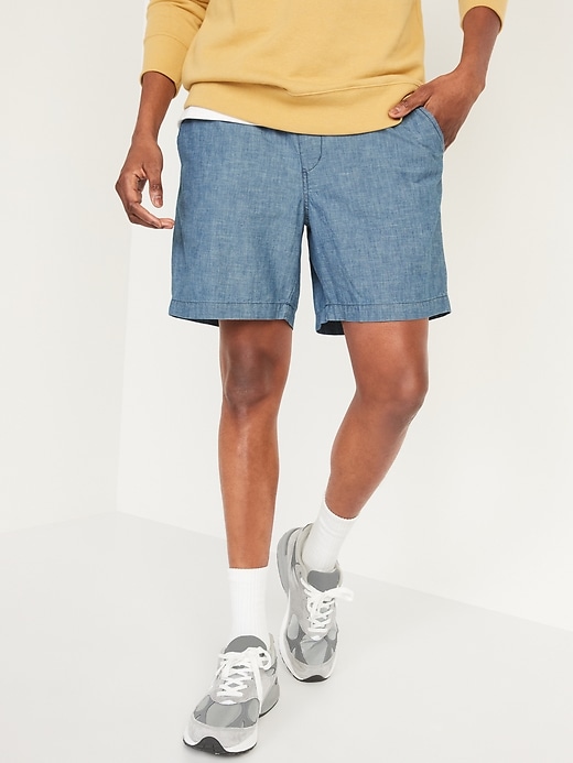 Image number 1 showing, Relaxed Cotton Chambray Jogger Shorts -- 7-inch inseam
