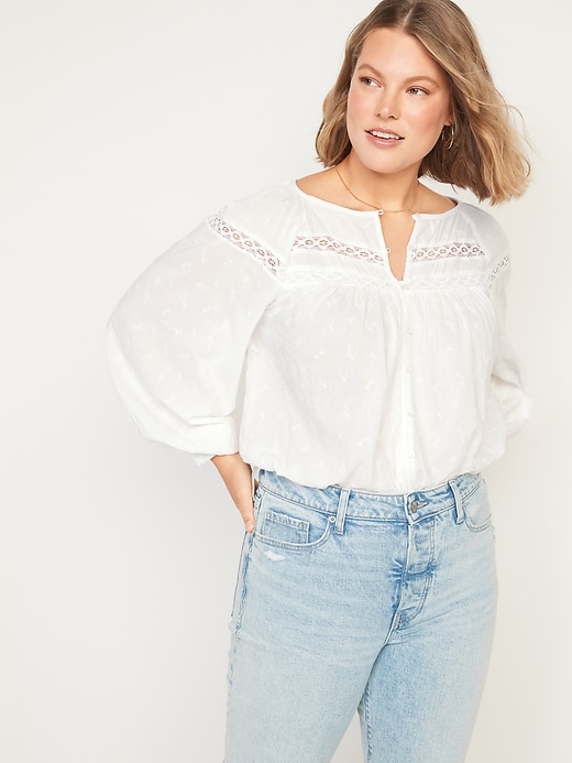 Long-Sleeve Embroidered Lace-Trimmed Blouse for Women | Old Navy