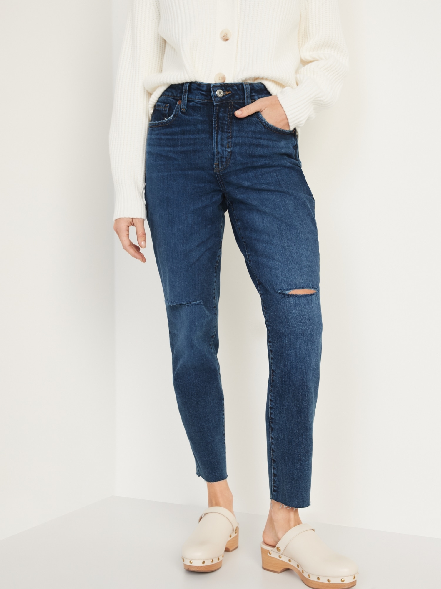 High-Waisted O.G. Straight Ripped Cut-Off Jeans for Women | Old Navy