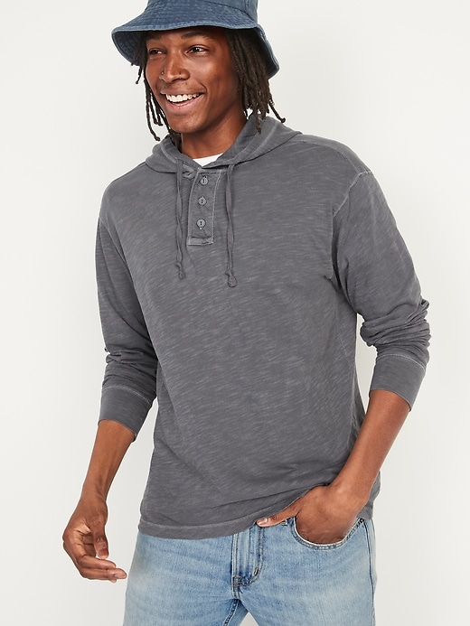 Old Navy Garment-Dyed Workwear Henley Hoodie for Men. 1