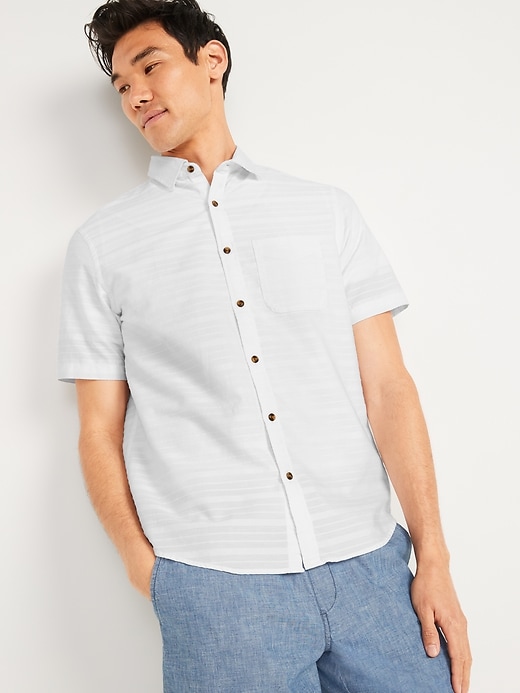 Image number 1 showing, Textured Cotton-Dobby Everyday Short-Sleeve Shirt