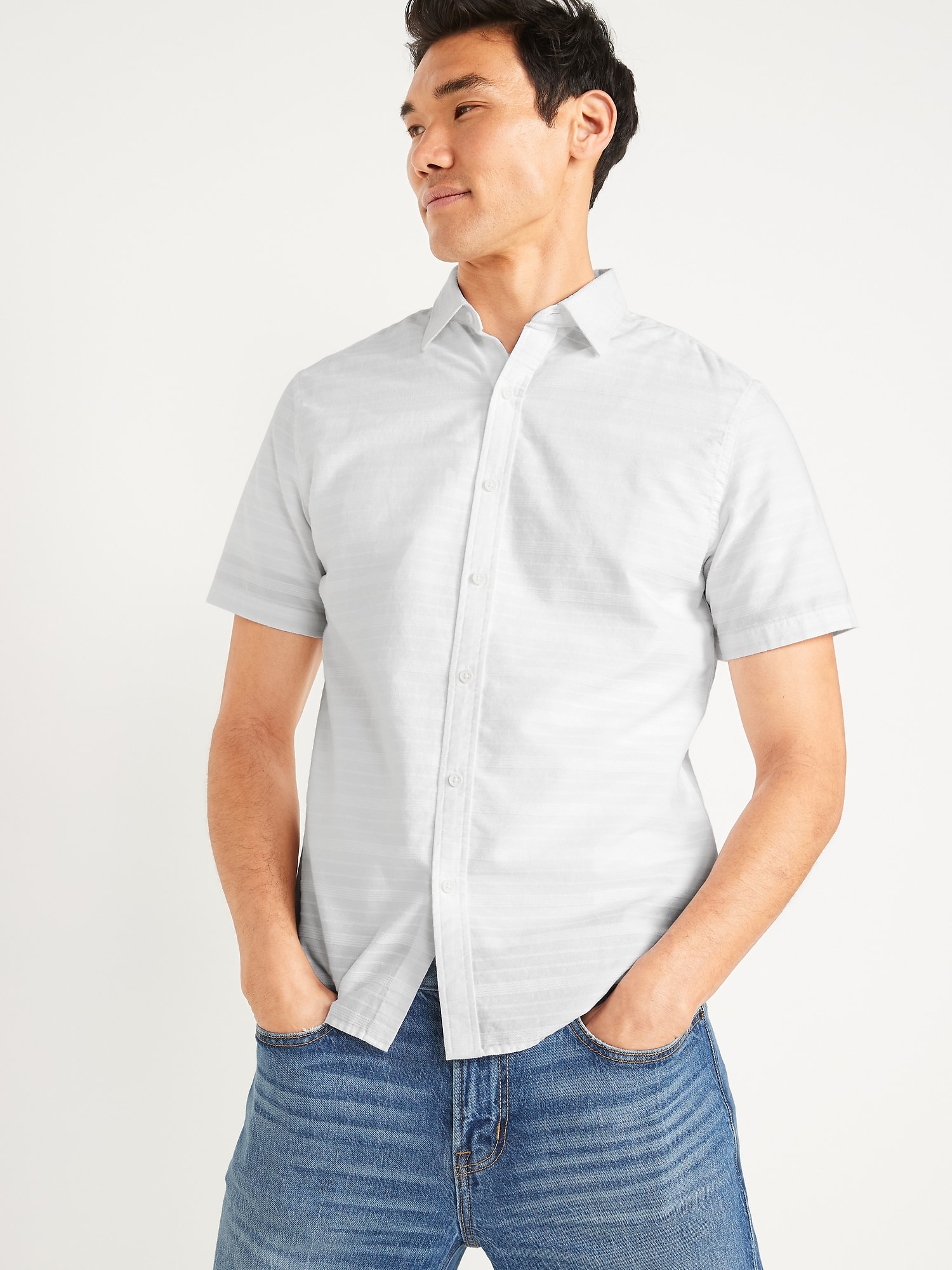 Old Navy Classic Fit Textured Dobby Everyday Shirt white. 1