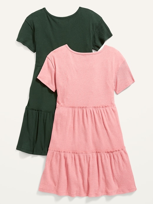 View large product image 1 of 3. Short-Sleeve Tiered Rib-Knit Dress 2-Pack for Girls