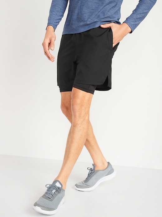 View large product image 1 of 1. Go 2-in-1 Workout Shorts + Base Layer -- 7-inch inseam