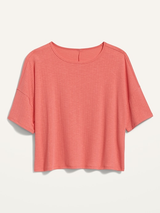 Image number 4 showing, Elbow-Sleeve Luxe Oversized Rib-Knit T-Shirt for Women