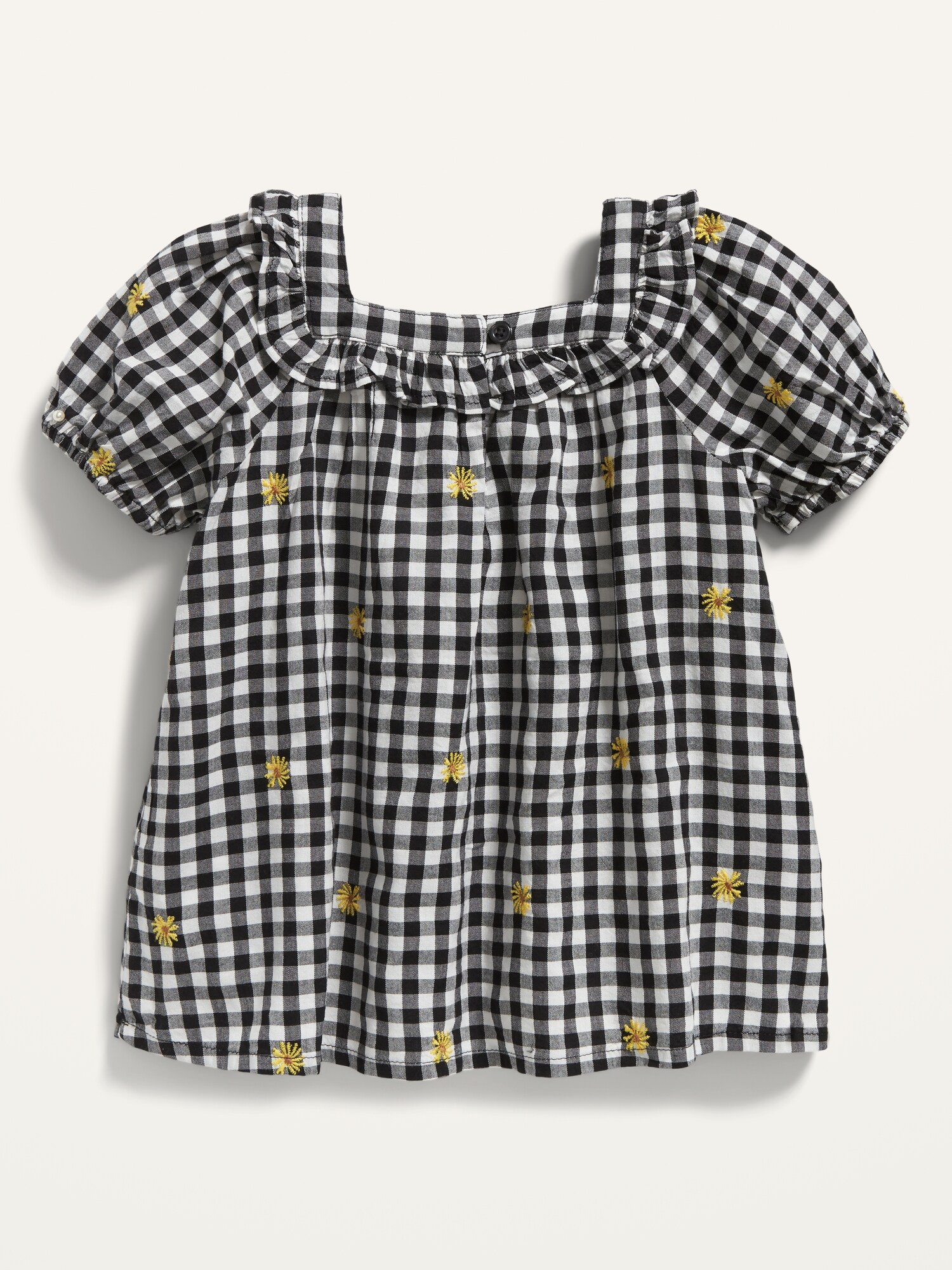 Floral-Embroidered Gingham Ruffled Short-Sleeve Top for Toddler Girls ...