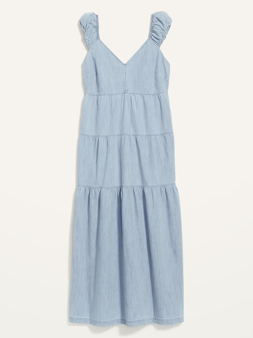 Image number 4 showing, Chambray Tiered All-Day Fit & Flare Maxi Dress for Women