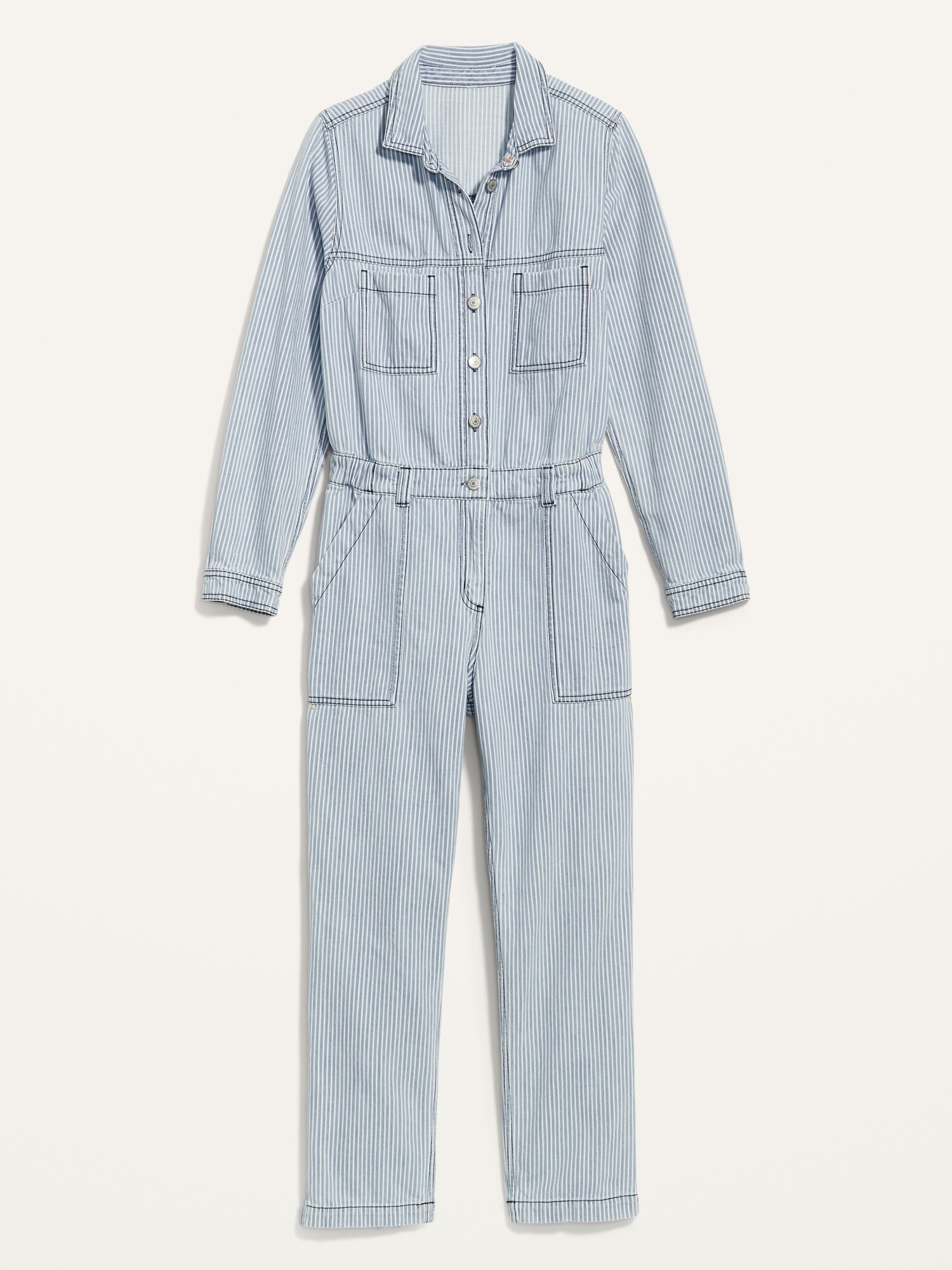 Railroad Stripe Workwear Jean Jumpsuit For Women Old Navy