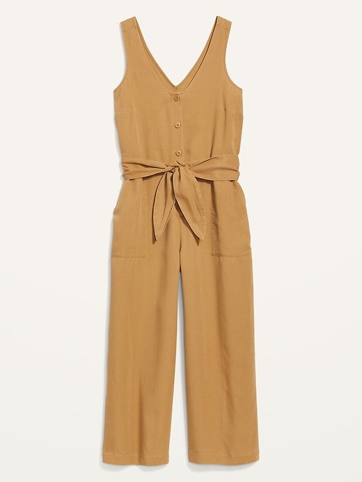 Image number 4 showing, Sleeveless Voop-Neck Waist-Defined Jumpsuit for Women