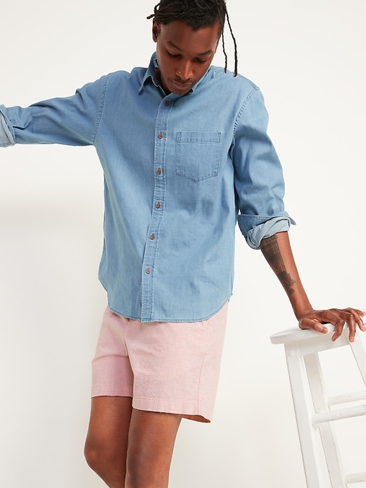 Image number 3 showing, Micro-Stripe Linen-Blend Jogger Shorts -- 5-inch inseam