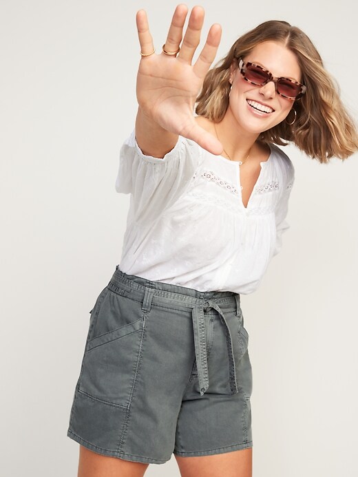 Image number 3 showing, High-Waisted Twill Workwear Shorts for Women -- 4.5-inch inseam