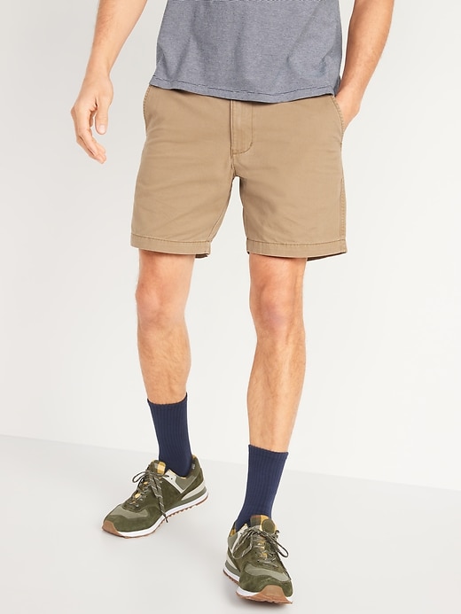 Old Navy Straight Lived-In Khaki Non-Stretch Shorts for Men -- 7-inch inseam. 1