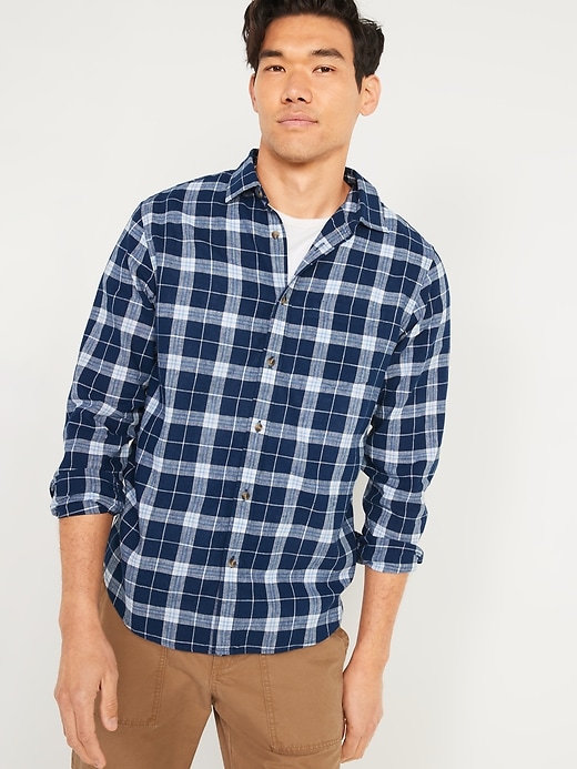 Old Navy - Regular Fit Plaid Linen-Blend Everyday Shirt for Men