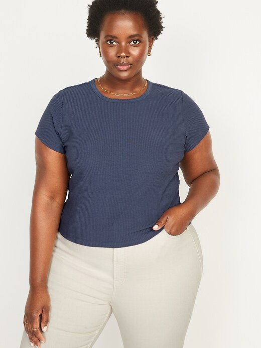 Image number 7 showing, Fitted Short-Sleeve Cropped Rib-Knit T-Shirt for Women