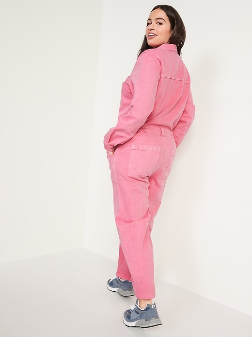 Image number 2 showing, Long-Sleeve Cropped Jean Utility Jumpsuit