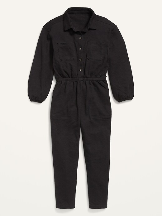 View large product image 2 of 3. Long-Sleeve Button-Front Utility Jumpsuit for Girls
