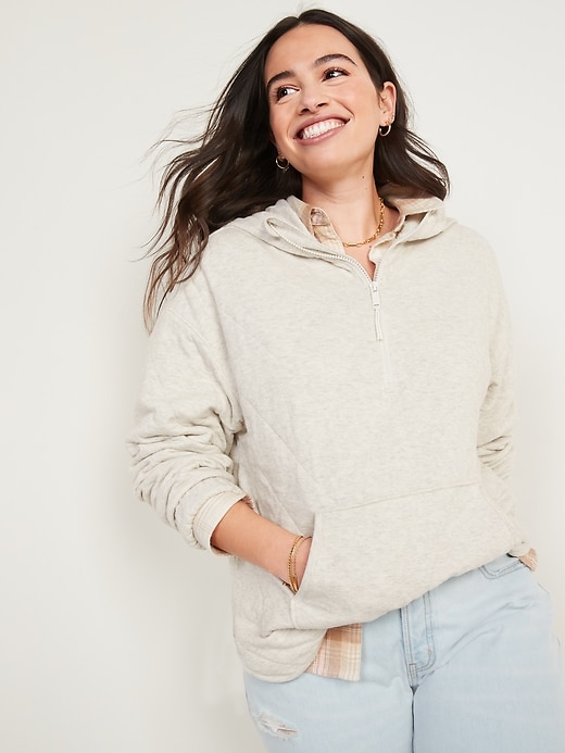 Quilted HalfZip Tunic Hoodie for Women Old Navy