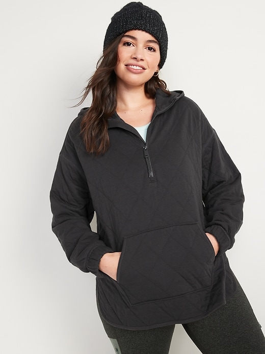 Image number 1 showing, Quilted Quarter-Zip Tunic Hoodie
