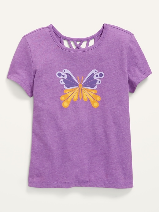 View large product image 1 of 2. Short-Sleeve Graphic Lattice-Back T-Shirt for Girls