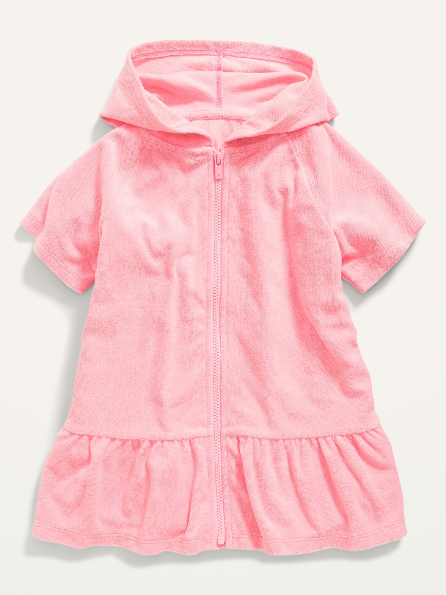 Hooded Loop-Terry Zip Swim Cover-Up for Toddler Girls
