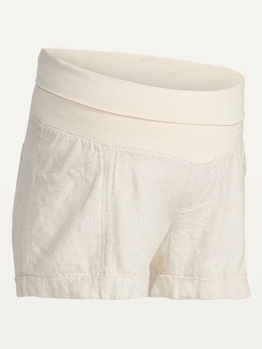 Image number 4 showing, Maternity Rollover-Waist Linen-Blend Shorts -- 4-inch inseam