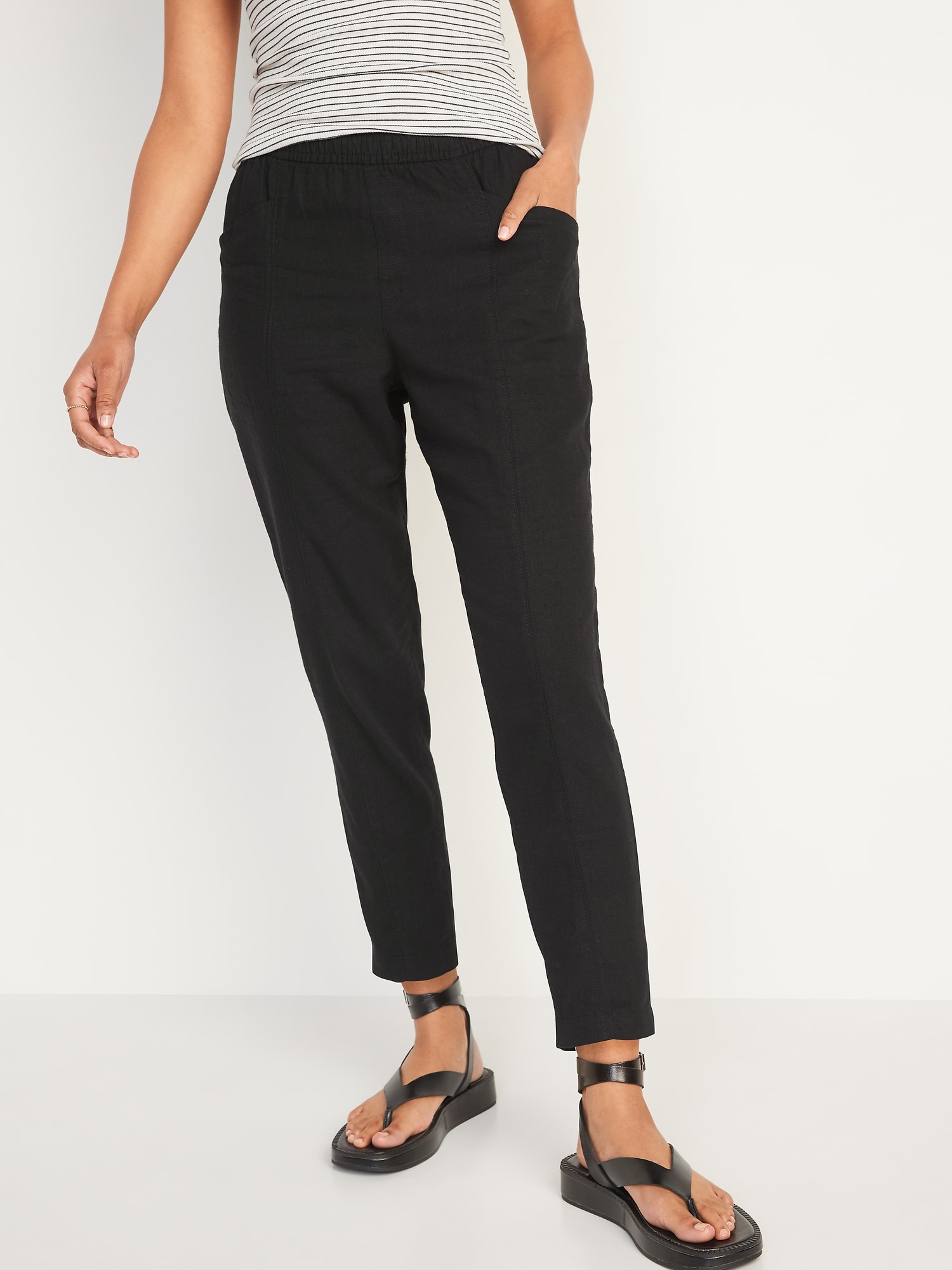 High-Waisted Cropped Linen Pants for Women | Old Navy