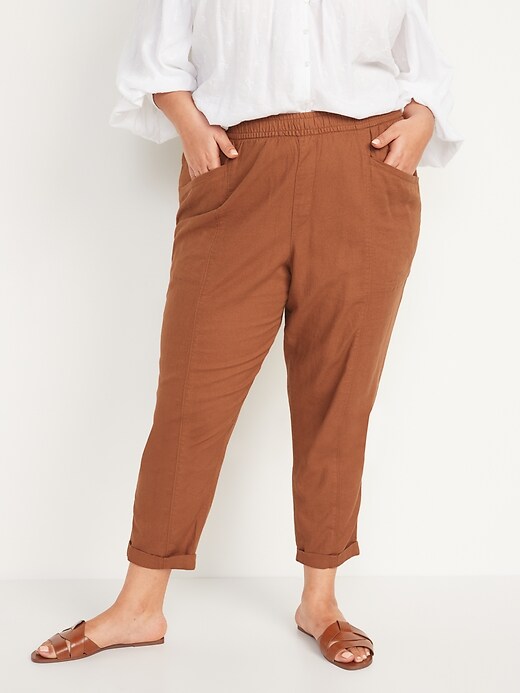 Image number 7 showing, High-Waisted Cropped Linen-Blend Pants for Women
