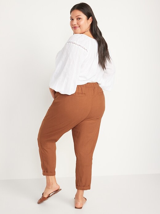 Image number 8 showing, High-Waisted Cropped Linen-Blend Pants for Women