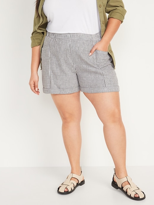 Image number 7 showing, High-Waisted Railroad-Stripe Linen-Blend Shorts -- 3.5-inch inseam