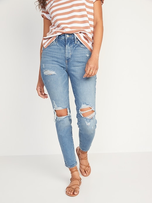 Image number 5 showing, High-Waisted O.G. Straight Light-Wash Ripped Jeans for Women