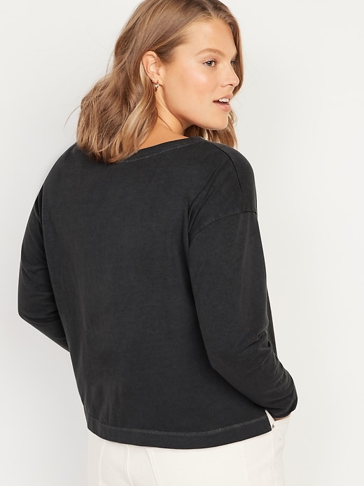 Image number 2 showing, Loose Garment-Dyed Long-Sleeve Henley T-Shirt for Women