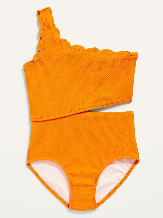 Scallop-Trim One-Shoulder One-Piece Swimsuit for Girls