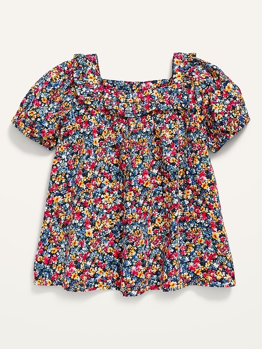 View large product image 1 of 3. Ruffled Floral-Print Square-Neck Top for Toddler Girls