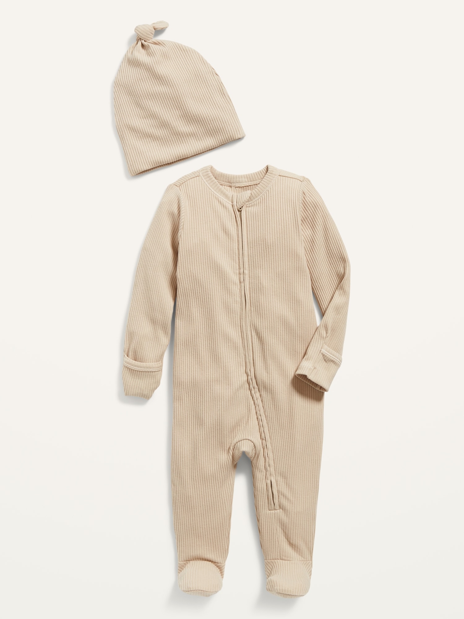 Footed Sleep & Play Rib-Knit One-Piece & Beanie Layette Set for Baby ...