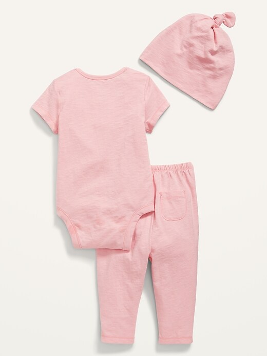 View large product image 2 of 3. Unisex 3-Piece Slub-Knit Bodysuit, Pants & Hat Layette Set for Baby