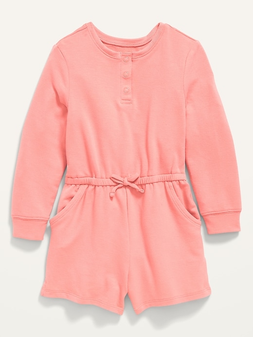 View large product image 1 of 1. Long-Sleeve Henley Romper for Toddler Girls