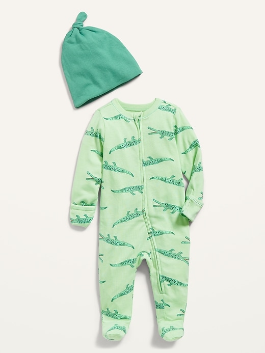 View large product image 1 of 2. Unisex 1-Way Zip Sleep & Play One-Piece & Beanie Layette Set for Baby