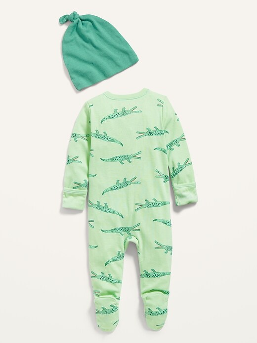 View large product image 2 of 2. Unisex 1-Way Zip Sleep & Play One-Piece & Beanie Layette Set for Baby