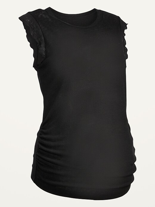 Image number 4 showing, Maternity Sleeveless Side-Shirred Ruffle-Trim Top