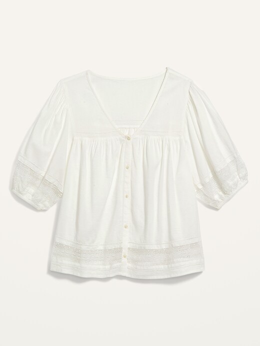 Image number 4 showing, Oversized Lace-Trim Button-Front Blouse for Women