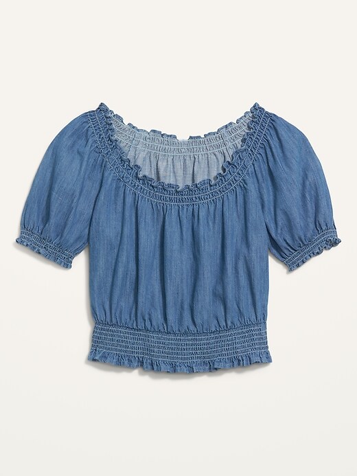 Image number 4 showing, Scoop-Neck Smocked Chambray Blouse for Women