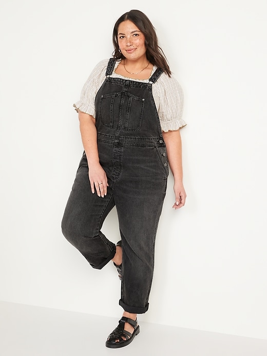 Image number 7 showing, Slouchy Straight Non-Stretch Black Workwear Jean Overalls