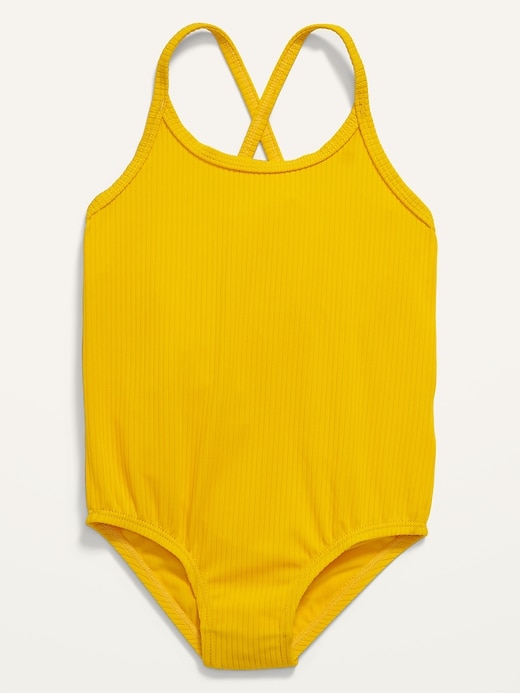 Solid Rib-Knit One-Piece Swimsuit for Toddler Girls
