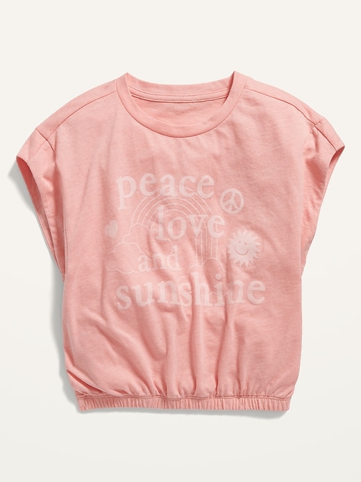 View large product image 1 of 2. Dolman-Sleeve Cinched-Hem Graphic T-Shirt for Girls